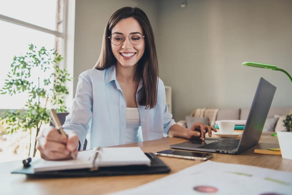 business lady pen write notebook